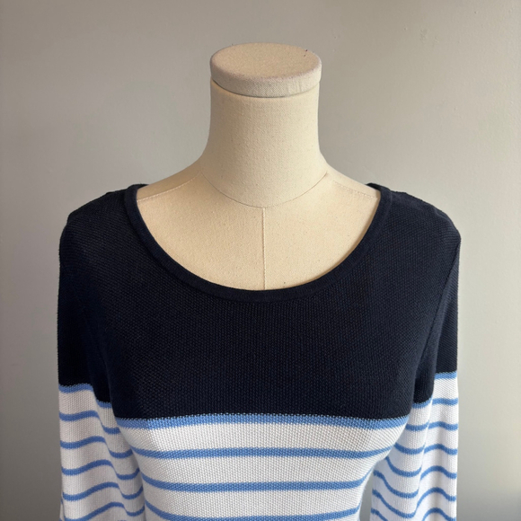 Croft & Barrow Women's 3/4 Sleeve Cotton Knit Sweater Striped Blue, SZ - Picture 2 of 7